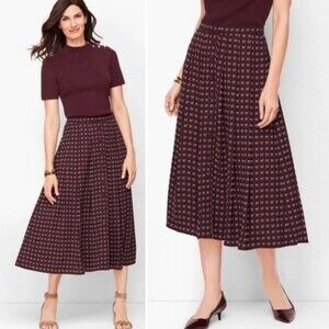 Talbots Dotty Bows Novelty Print Maroon Midi Skirt